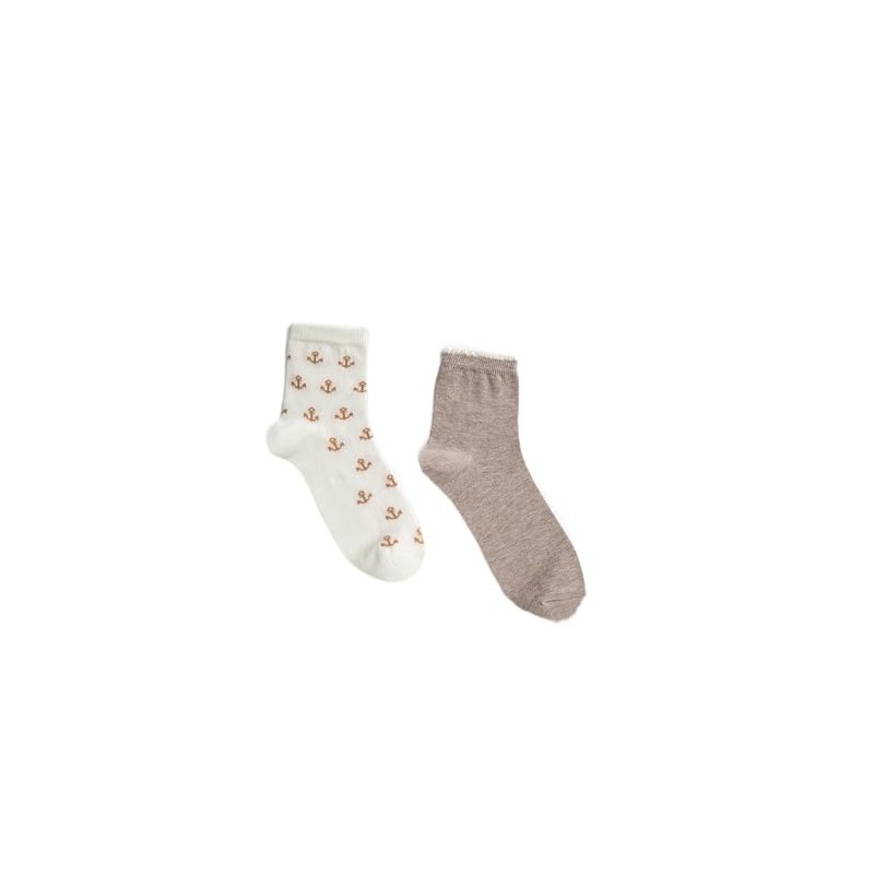 Koton Women's 2-Pack Socks Set Anchor Embroidered, ECRU(002)