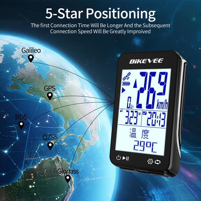 Bikevee GPS Wireless Bicycle Speedometer, Cycle Computer, Auto Start Stop,