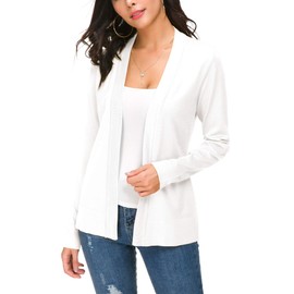 EXCHIC Women's Long Sleeve Open Front Lightweight Knitted Cardigan (M, White)