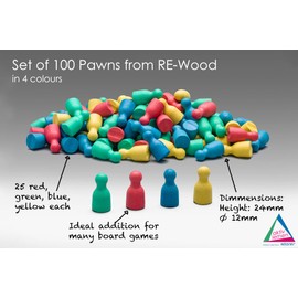 Wissner® Active Learning - Set of 100 Toy Figures/Halma cones in 4 Colours (25 Pieces Each in Red, Green, Blue, Yellow) 24 x 12 mm – RE-Wood®