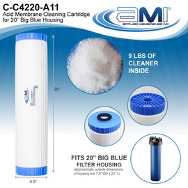 RO Membrane Cleaning Cartridge | Acid Membrane Cleaner to Remove Mineral Scale, Hardness, Iron and Other Scaling | Loaded in Cartridge to fit 20” Big Blue Housing | Applied Membranes C-C4220-A11