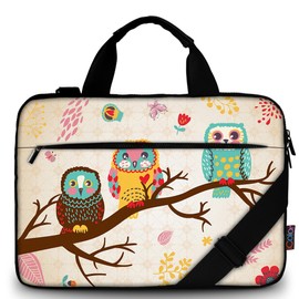 icolor 13 15 Inch Laptop Bag Protective Case with Shoulder Strap, 15.6 Inch Canvas Laptop Bag Tablet Holder Notebook Bag Handbag Messenger Briefcase, Cut owl