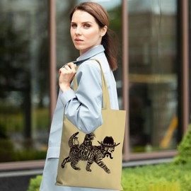 MQBMQB Funny Western Animals Tote Bag Cute Cat Rider Reusable Grocery Bags Mouse Bird Cat Gifts for Women Friends Daughter Coworker Sisters Niece Beach Bag Weekender Bag for Christmas Birthday Gifts