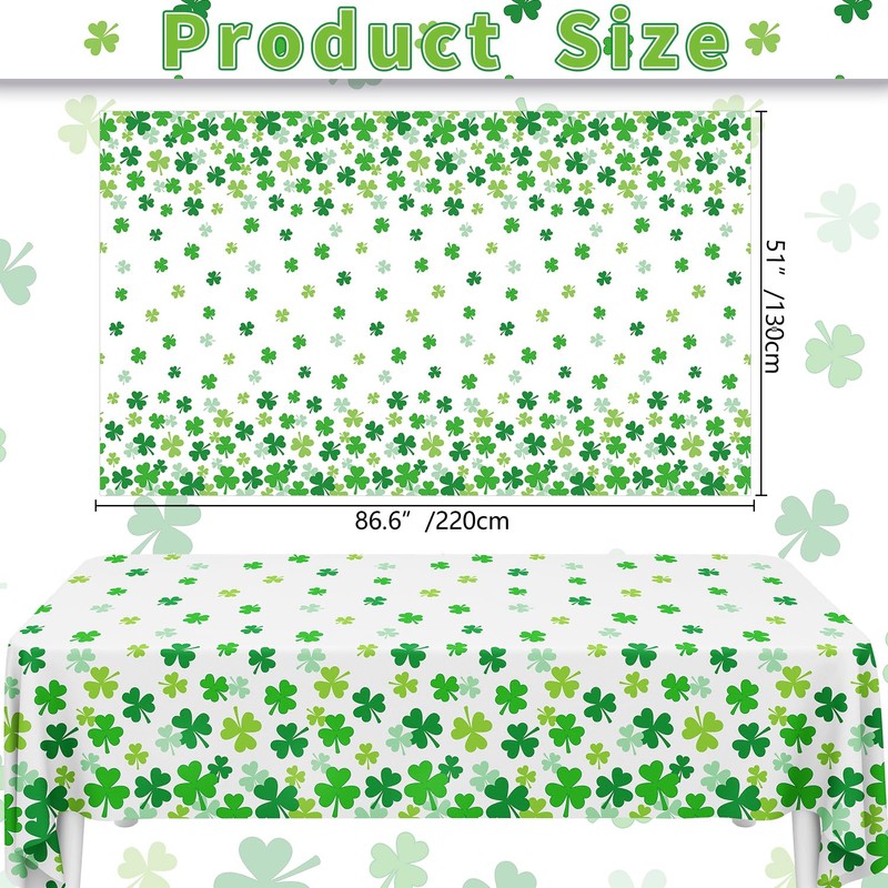 4 Pcs St Patricks Day Tablecloth Green with Assorted Shamrock
