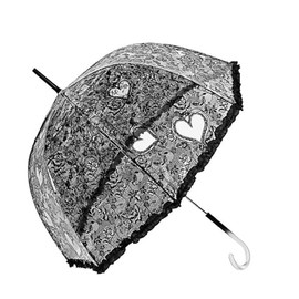 ThreeH Clear Rose Lace Umbrella Elegant Design Windproof Transparent Dome Canopy Automatic Open for Women Ladies Wedding Prom,Black