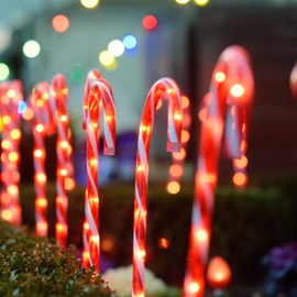XMASHOME 12 Pcs Christmas Candy Cane Lights Pathway Markers - Outdoor/Indoor Christmas Decor for Holiday Xmas