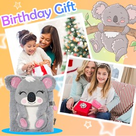 PinkSheep Koala Diary with Lock and Keys, Plush Koala Journal Notebook for Children, 160 Pages Secret Lock Diary for Writing and Drawing, Koala Gifts for Girls