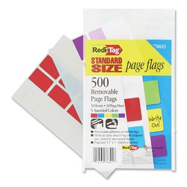 Redi-Tag 76825 Standard Page Flags, Removable, 1 x 1-11/16, Assorted Colors, 500 per Pack