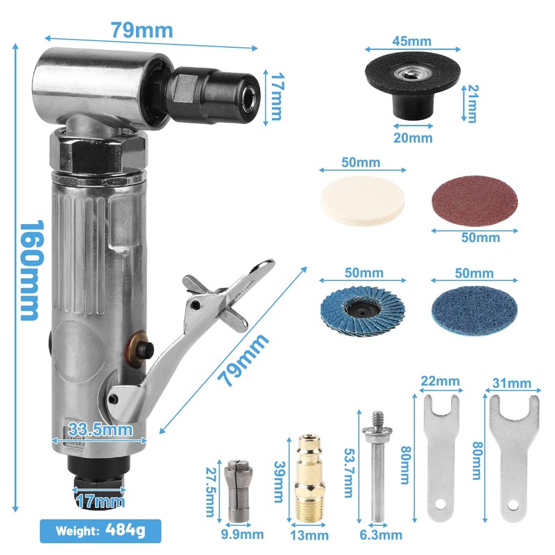 LALAGO Compressed Air Grinder 90°, Compressed Air Grinder, Angle Grinder,
