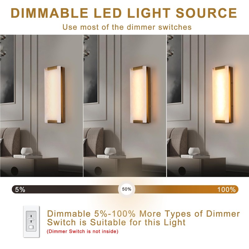 HOMLUCE 14.2in Alabaster Wall Sconce, Large Natural Marble Wall Light