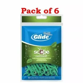 Oral-B Complete Glide Scope Outlast Dental Floss Picks Mint 75 Count Pack of 6