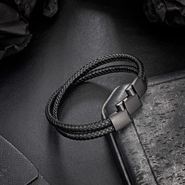 murtoo Mens Bracelet Leather Braided, Brown and Black Leather Bracelet for Men (Black, 8.46")