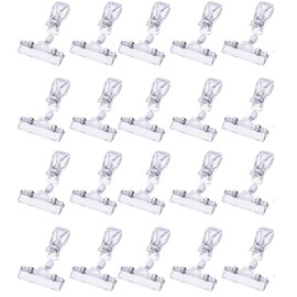 Sign Clip, 20PCS Clear Plastic Price Display Clip Rotatable Merchandise Pop Clip-on Price Holder Stand for Retail Stores Supermarkets Shops Mall