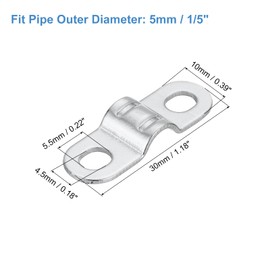 sourcing map 16Pcs Rigid Pipe Strap Fit M5 (1/5") Tube OD, 2 Holes Carbon Steel Tension Tube Clamp, Metal Wire Clip for Pipe or Cable Fixing, Silver