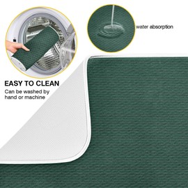 Qilmy Hunter Green Dish Drying Mats Tableware Absorption Water Mat Home Decor Drying Pad for Kitchen Countertop, 16 X 18 Inch