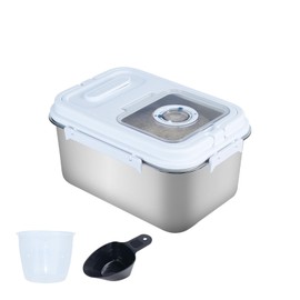 Qiveno Airtight Rice Storage Container Bin 20lb, Stainless Steel Food Storage Containers with Measuring Cup,Spoon, Kitchen and Pantry Canister for Rice, Flour, Sugar, and Baking Supplies(Silver)