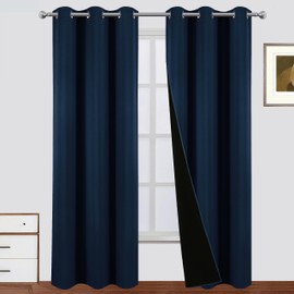 LEMOMO 100% Blackout Curtains 42 x 84 Inch Navy Blue Curtains 2 Panels Darkening Thermal Insulated Bedroom Curtains
