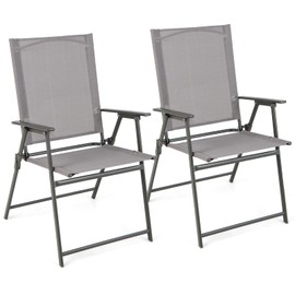 Giantex Patio Folding Chairs, Outdoor Lawn Chairs with Rustproof Metal Frame, Portable Dining Chairs for Porch, Deck, Garden, Backyard, Camping (1 Count (Pack of 2), Gray)