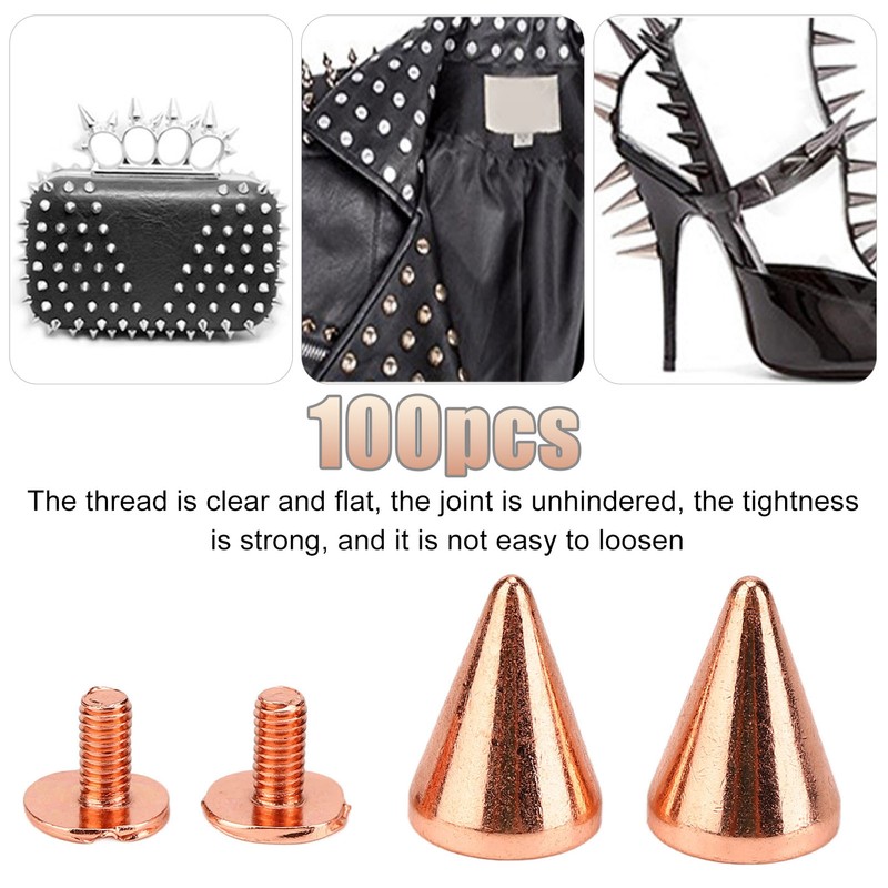 100 Sets Punk Cone Spikes Studs Electroplating Rose Gold Punk