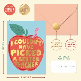 Sweetzer & Orange Teacher Thank You Card – Elegant 5”x7” Appreciation Card with Gold Foil, Sturdy Envelope & Sealing Sticker – Thick Cardstock with Pre-Written Message – Perfect for Teacher Gifts