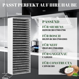 Activated Carbon Filter Set of 4 Cooker Hood Filters for Siemens HZ9VRCR0 / Bosch HEZ9VRCR0 / Neff Z821VR0 / Gaggenau CA282111 / Constructa CZ9VRCR0, Recirculation Replacement Filter Accessories