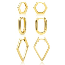 ALEXCRAFT Eckige Creolen Gold Ohrringe Set Klein Damen 14K Huggie Vergoldete Ohrringe Geschenk für Frauen Freundin Mama Mädchen