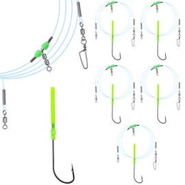 Narcissus 5PCS Sea Fishing Rigs, Pre-Tied Flapper with Size 1/0 & 2/0 Hooks, Anti-Tangle Snap, 1-3 Hooks, Gaps (45cm, 52cm, 80cm), Ready for Beach Fishing (5pcs- Single hook- size 2/0)