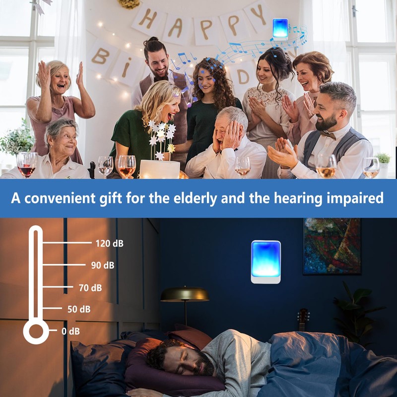 Loud Flash Doorbell with 7 Colors of Bright Light and