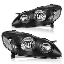 DWVO Headlight Assembly Compatible with 03-04 2003 2004 2005 2006 2007 2008 Corolla Headlamp Black Housing Clear Reflector Clear Lens Head Lights Driver and Passenger Side
