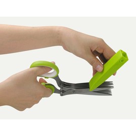 NewlineNY Heavy Duty Stainless Steel 10-Blade Gourmet Herb Scissors with Blades Guard Cover Cleaner