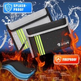 ZJTAPE Pack of 2 Fireproof and Waterproof Bag - Fireproof Wallet, Cash Protection Bag, Document Bag with Reflective Strip for Passport, Money Bag and Valuables