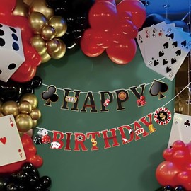Lemicin Casino Happy Birthday Banner Casino Theme Party Decorations Poker Game Party Banners Garland for Las Vegas Night Poker Game Party Supplies