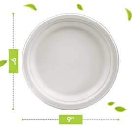 three leaf 9" BAGASSE ROUND PLATE, 25 Ct. Heavy-Duty- Super Strong- Natural- Eco-Friendly Disposable Bagasse Plates, 100% Biodegradable Eco-Friendly,Bagasse 9 inch Plates