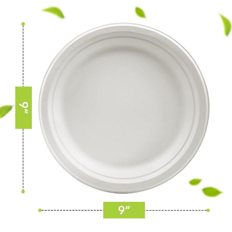 three leaf 9" BAGASSE ROUND PLATE, 25 Ct. Heavy-Duty- Super