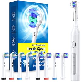 TEETHEORY - Cepillo de dientes eléctrico giratorio para adultos con 8 cabezales de cepillo (2 tipos), 4 modos de limpieza profunda con potencia recarg