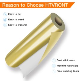 HTVRONT HTV Vinyl Rolls Heat Transfer Vinyl - 12" x 35ft Gold HTV Vinyl for Shirts, Iron on Vinyl for All Cutting Machines - Easy to Cut & Weed for Heat Vinyl Design (Gold)