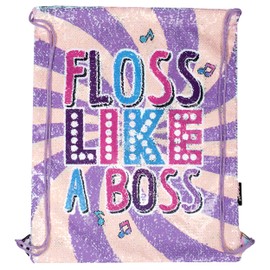 Fringoo Reversible Sequin Kids Drawstring Bags PE Kit Bag for Girls Swimming Bag for Boys Large Gym Bag Travel School Backpack Water Resistant 43 x 34 cm (Floss Like a Boss, 43 x 34 cm)