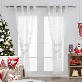 L.Z.E - Juego de 2 paneles de cortinas transparentes blancas de 108 pulgadas de largo, elegantes cortinas estampadas plateadas para sala de estar, recámara, comedor, cortinas de ventana con ojales