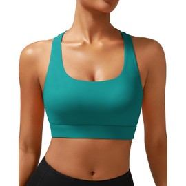 RUNNING GIRL High Impact Sports Bras for Women - Scoop Neck Strappy Sports Bra High Support Moulded Cup Workout Bra(WX3022 Storm Teal M)
