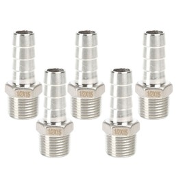 QiiMii Stainless Steel 304 Male Threaded Barb Hose Pipe Fitting Tail Connector with Thread Adaptor DFE Tail Pipe 1/2" x15MM， 5 Pack