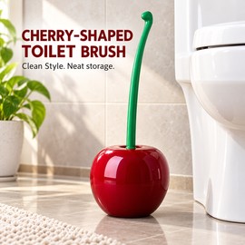 2 Pack Cherry Shaped Toilet Brush and Holder Sets, Novelty Bathroom Cleaning Brushes with Curved Green Handles