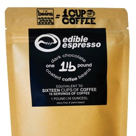 Edible Espresso - Dark Chocolate Covered Coffee Beans 150mg caffeine = one cup of coffee! Plant-based, Dairy-Free Natural Energy. (1 pound / 16 servings)
