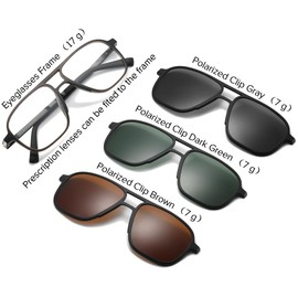 UNIEOWFA 3 in 1 Polarized Magnetic Clip on Sunglasses for Eyeglasses Men Driving Black Square Aviator Optical Glasses Frame