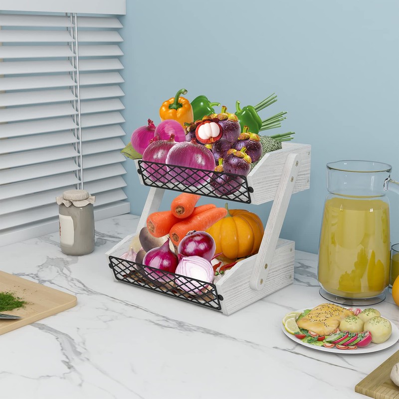 Dorhors Fruit Basket for Kitchen, 2 Tier Fruit Bowl,Kitchen Counter