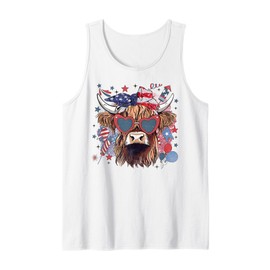 4th Of July Highland Cow Cute American Farm Boys Girls Kids Tank Top