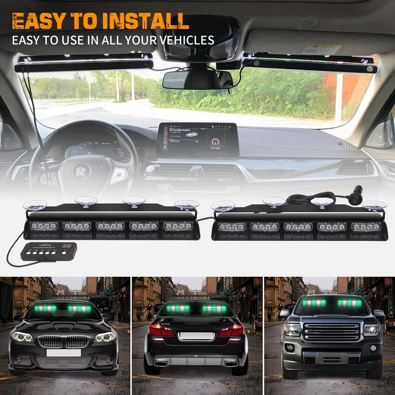 XRIDONSEN 2x 17 inch Green White Emergency Lights for Vehicles