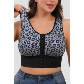 DAGGLOSA Plus Size Women's Leopard Wireless Bra,Leopard Comfort Seamless Front Closure Support Everyday Bra (US, Alpha, 5X, Plus, Regular, 1, Black/White)