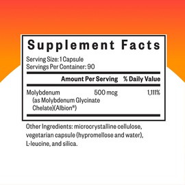 Seeking Health Molybdenum - Supplement with Molybdenum Glycinate Chelate - Supplement Supports Sulfite Metabolism & Cellular Health - Vegetarian and Vegan Capsules - 500 mcg, 90 Capsules