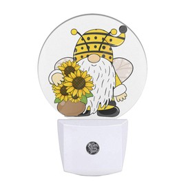 Uanvaha Gnome Night Lights Plug into Wall Summer Bee Gnome Sunflower Yellow Floral LED Dusk to Dawn Night Lamp Auto Sensor for Bedroom Bathroom Hallway Living Room