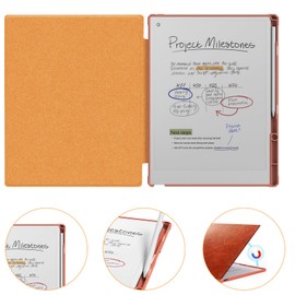 E NET-CASE Case for Remarkable Paper Pro Tablet - Lightweight & Transparent Back Shell Protective Book Folio Cover with Built-in Pen Holder - for 11.8" 2024 Released (Brown)